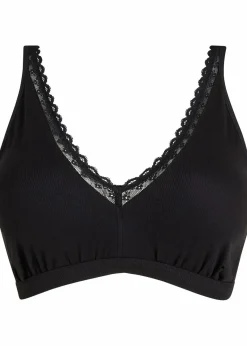 bonprix Bhs|Baumwollunterwäsche^Geripptes Bralette mit Bio-Baumwolle und Spitze schwarz