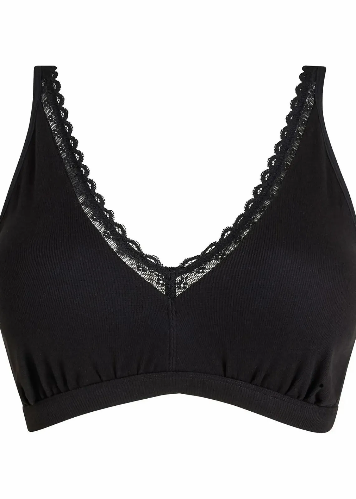bonprix Bhs|Baumwollunterwäsche^Geripptes Bralette mit Bio-Baumwolle und Spitze schwarz