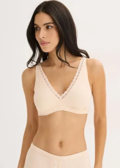 bonprix Wäsche·Baumwollunterwäsche|Baumwollunterwäsche^Geripptes Bralette mit Bio-Baumwolle und Spitze seidenrosa
