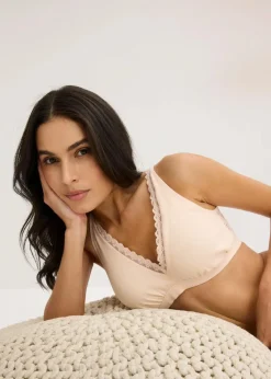 bonprix Wäsche·Baumwollunterwäsche|Baumwollunterwäsche^Geripptes Bralette mit Bio-Baumwolle und Spitze seidenrosa