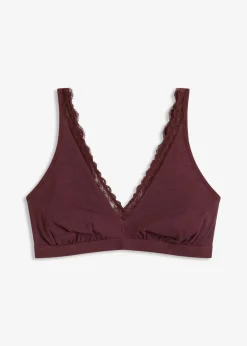 bonprix Bhs|Baumwollunterwäsche^Geripptes Bralette mit Bio-Baumwolle und Spitze weinrot