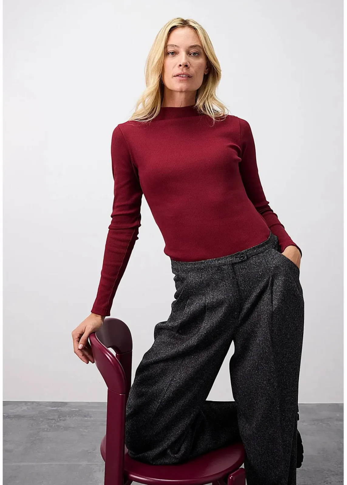 bonprix Shirts & Tops^Geripptes Langarmshirt rubinrot