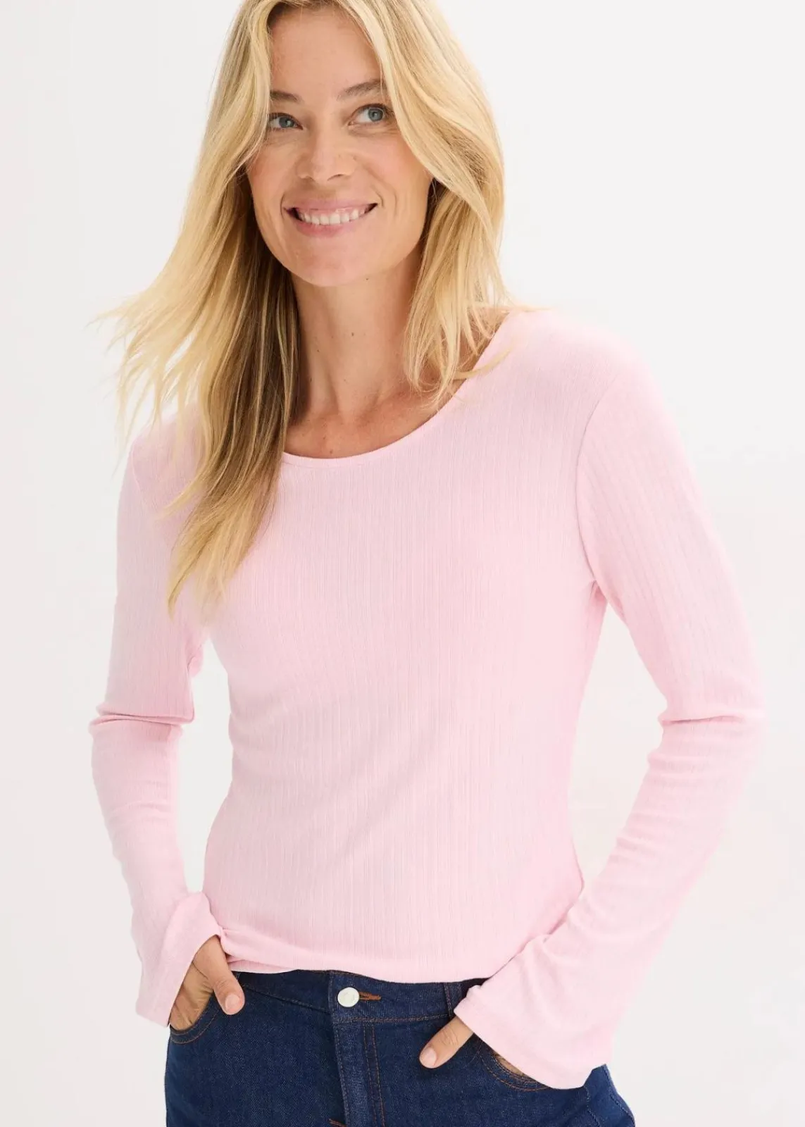 bonprix Shirts & Tops|Basics^Geripptes Langarmshirt kristallrosa