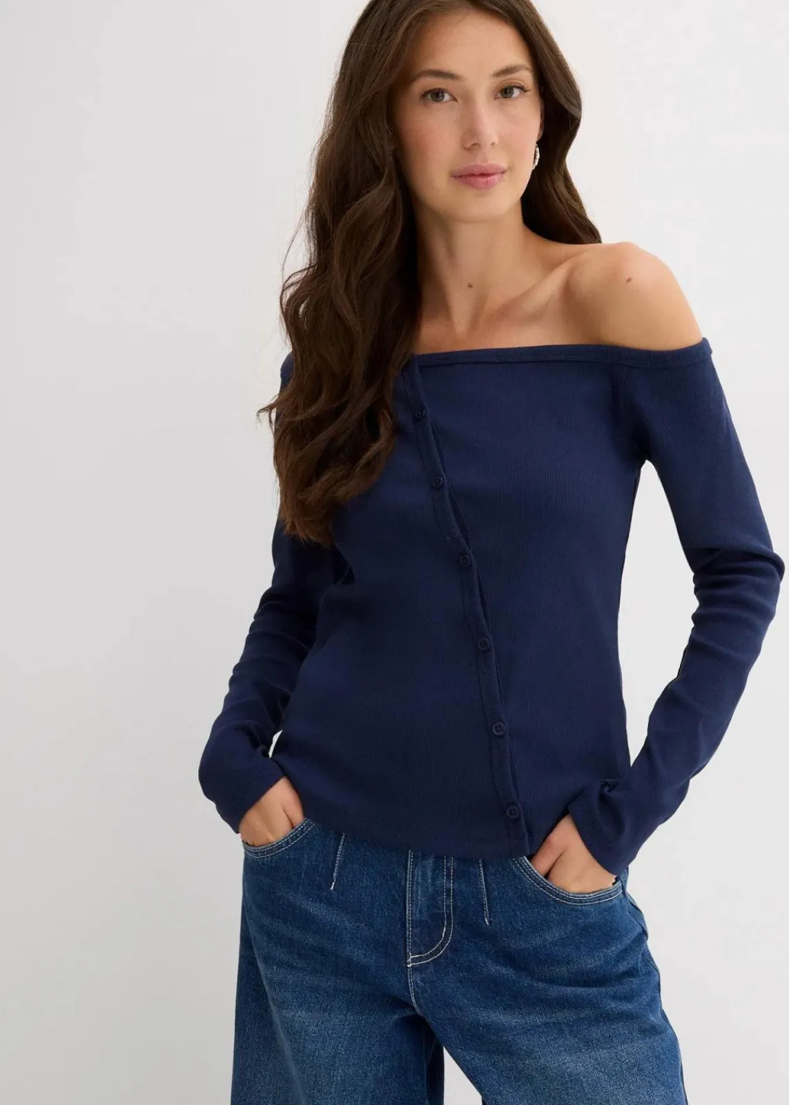 bonprix Nachhaltigere Materialien|Shirts & Tops^Geripptes Langarmshirt dunkelblau