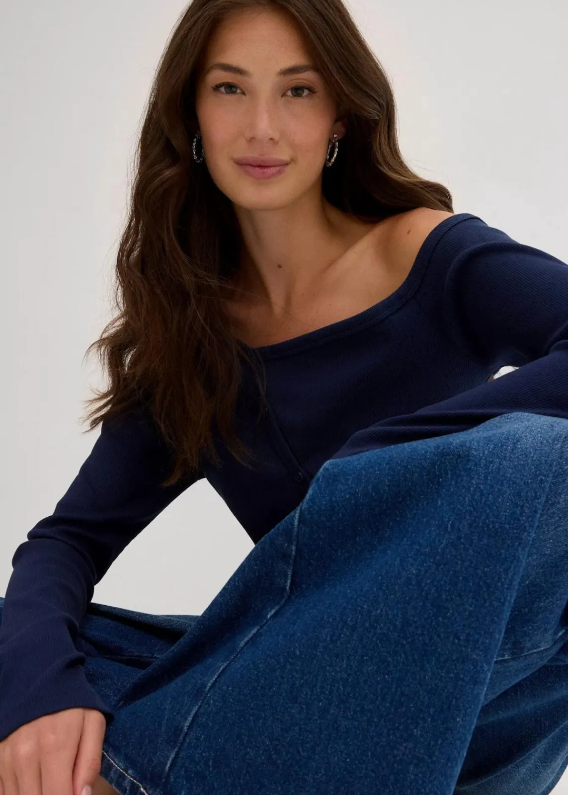 bonprix Nachhaltigere Materialien|Shirts & Tops^Geripptes Langarmshirt dunkelblau