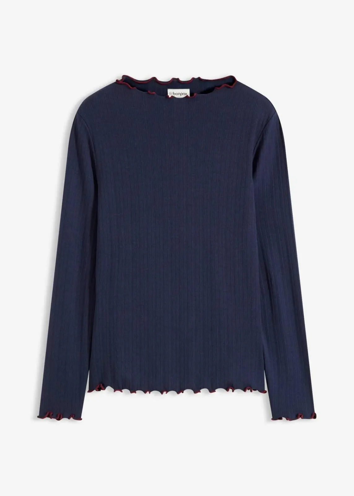 bonprix Shirts & Tops^Geripptes Langarmshirt dunkelblau/rubinrot