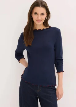 bonprix Shirts & Tops^Geripptes Langarmshirt dunkelblau/rubinrot