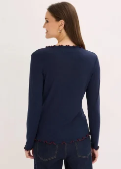 bonprix Shirts & Tops^Geripptes Langarmshirt dunkelblau/rubinrot