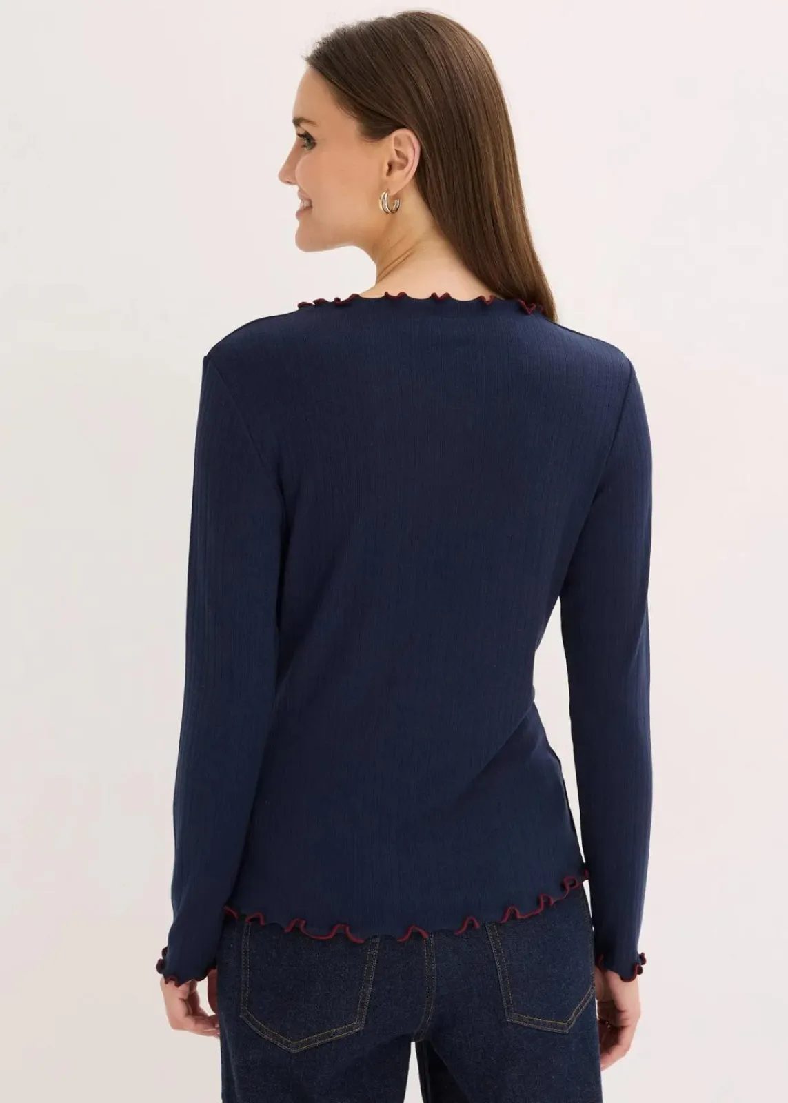bonprix Shirts & Tops^Geripptes Langarmshirt dunkelblau/rubinrot