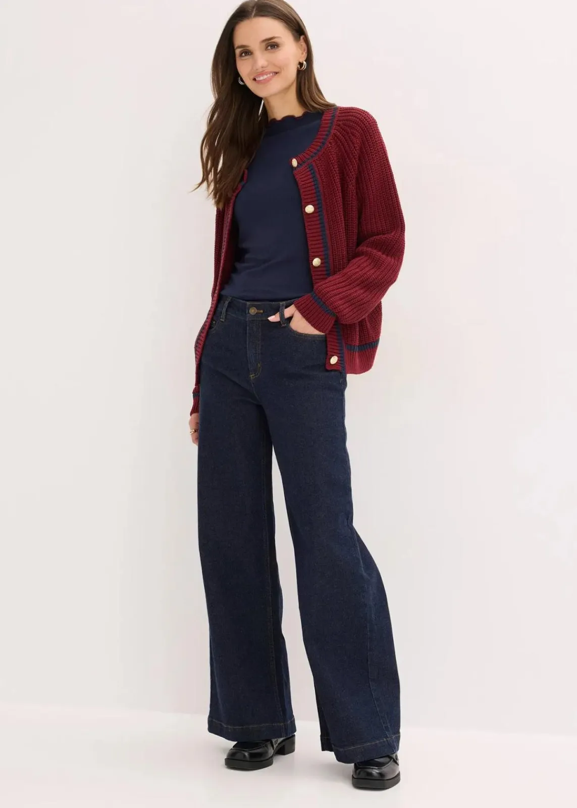 bonprix Shirts & Tops^Geripptes Langarmshirt dunkelblau/rubinrot