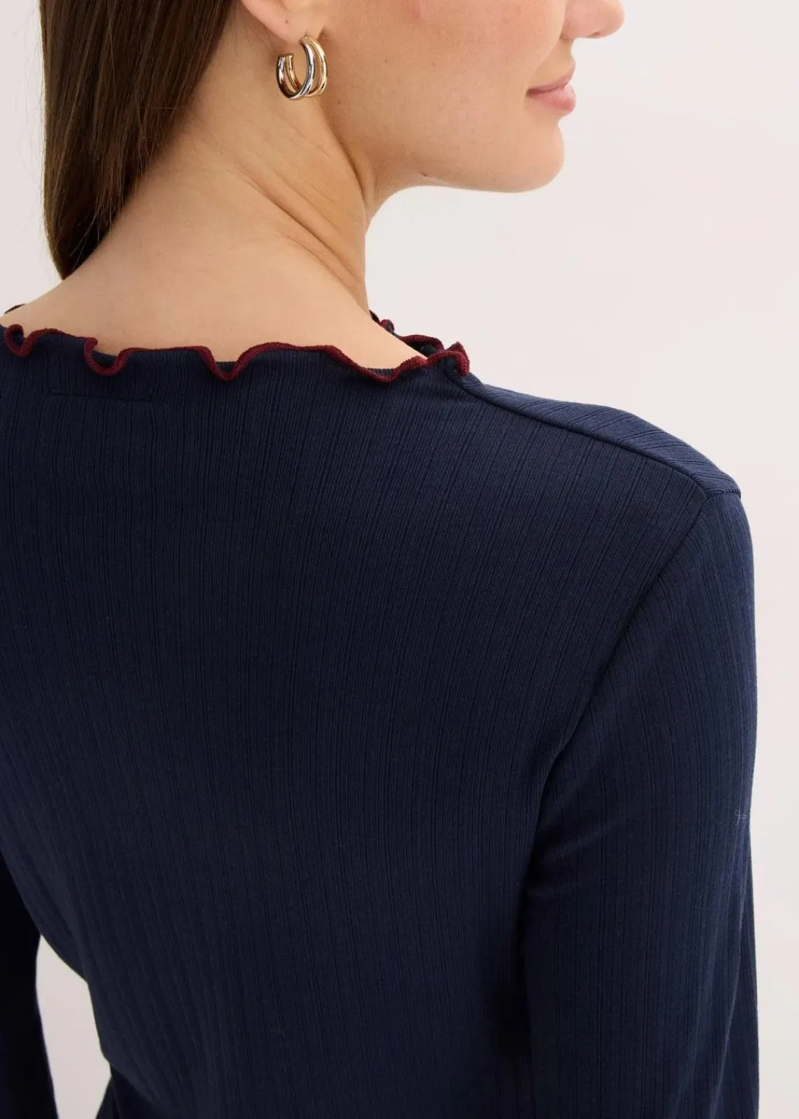 bonprix Shirts & Tops^Geripptes Langarmshirt dunkelblau/rubinrot