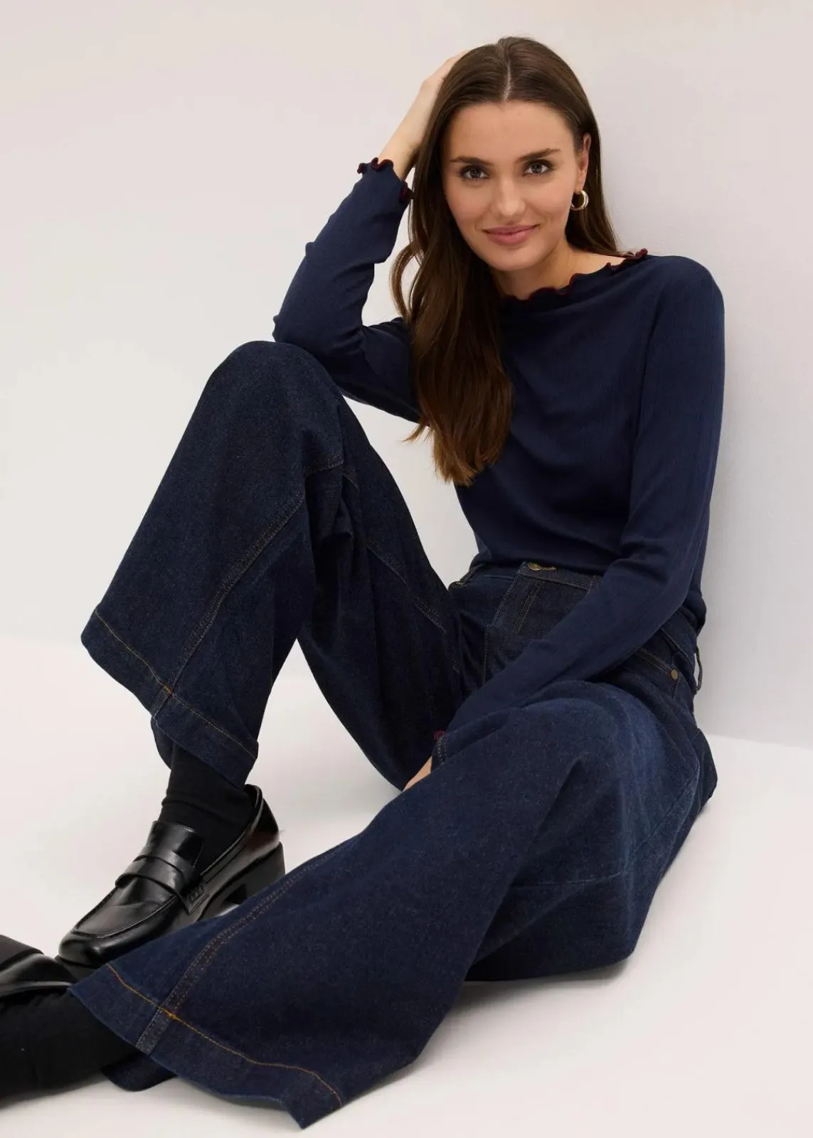 bonprix Shirts & Tops^Geripptes Langarmshirt dunkelblau/rubinrot