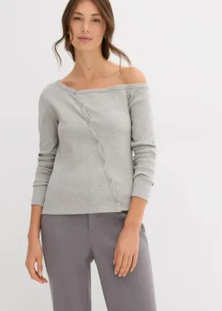 bonprix Shirts & Tops|Nachhaltigere Materialien^Geripptes Langarmshirt hellgrau meliert