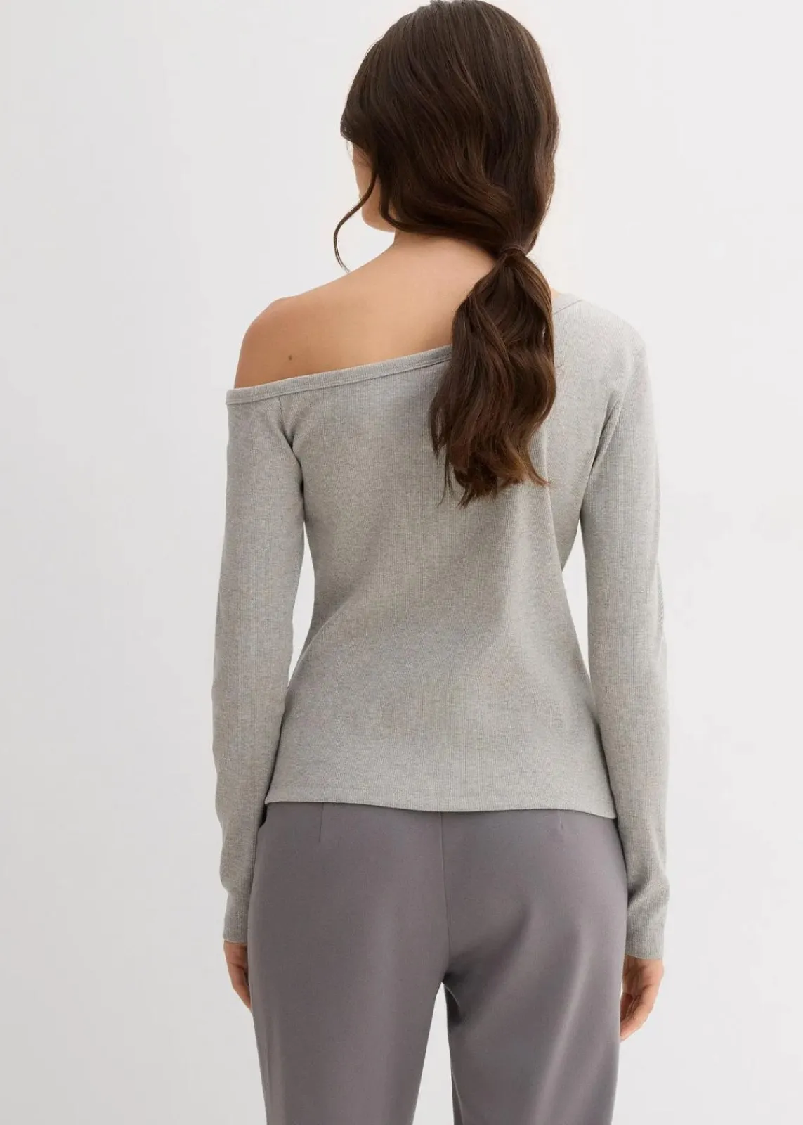 bonprix Shirts & Tops|Nachhaltigere Materialien^Geripptes Langarmshirt hellgrau meliert