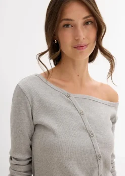 bonprix Shirts & Tops|Nachhaltigere Materialien^Geripptes Langarmshirt hellgrau meliert