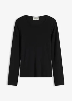 bonprix Basics|Shirts & Tops^Geripptes Langarmshirt schwarz