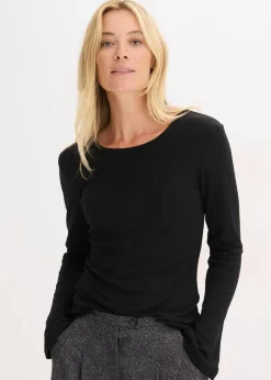 bonprix Basics|Shirts & Tops^Geripptes Langarmshirt schwarz