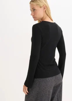 bonprix Basics|Shirts & Tops^Geripptes Langarmshirt schwarz