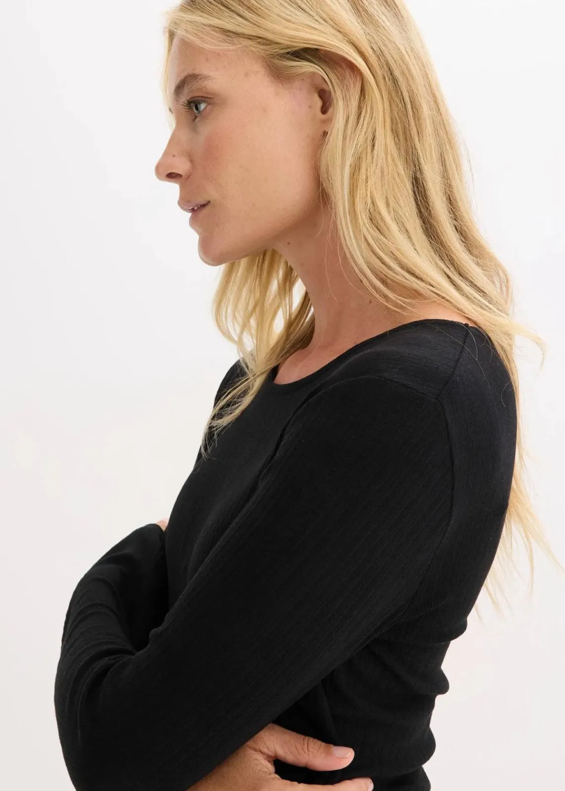 bonprix Basics|Shirts & Tops^Geripptes Langarmshirt schwarz