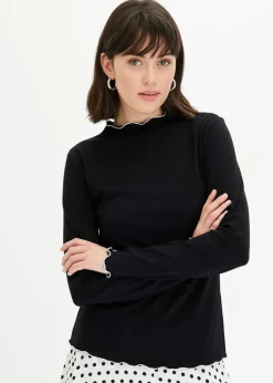 bonprix Shirts & Tops^Geripptes Langarmshirt schwarz/wollweiß