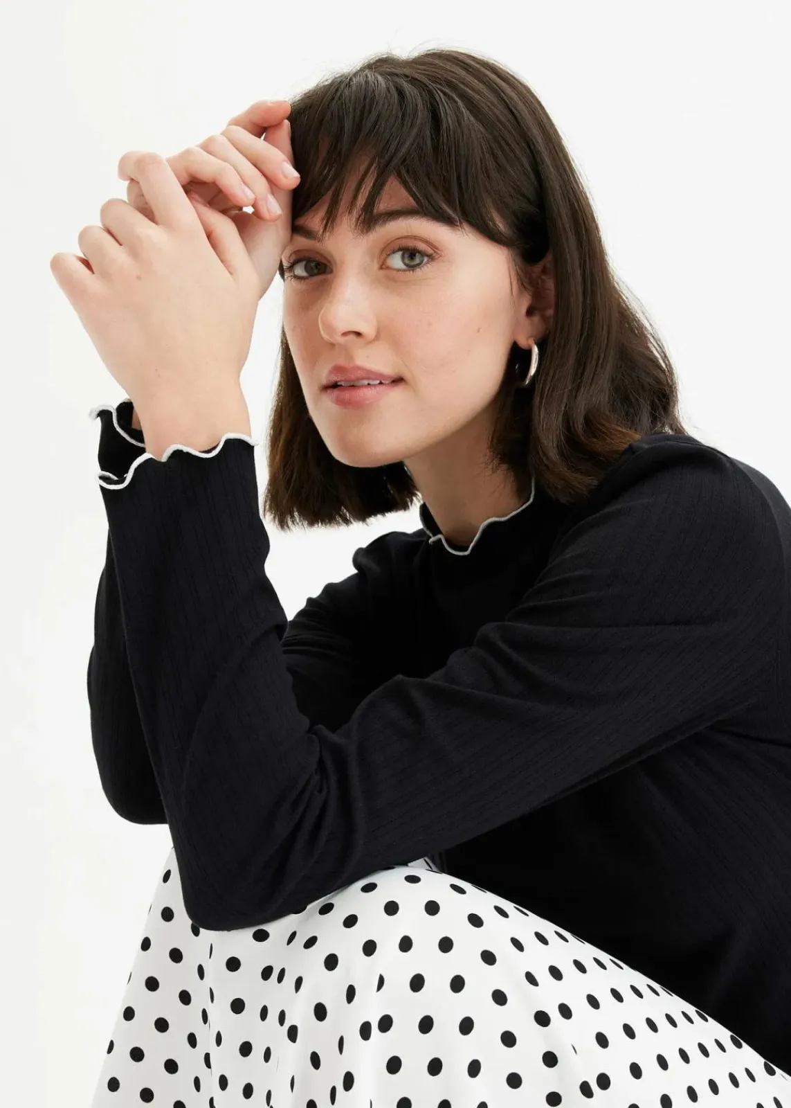 bonprix Shirts & Tops^Geripptes Langarmshirt schwarz/wollweiß