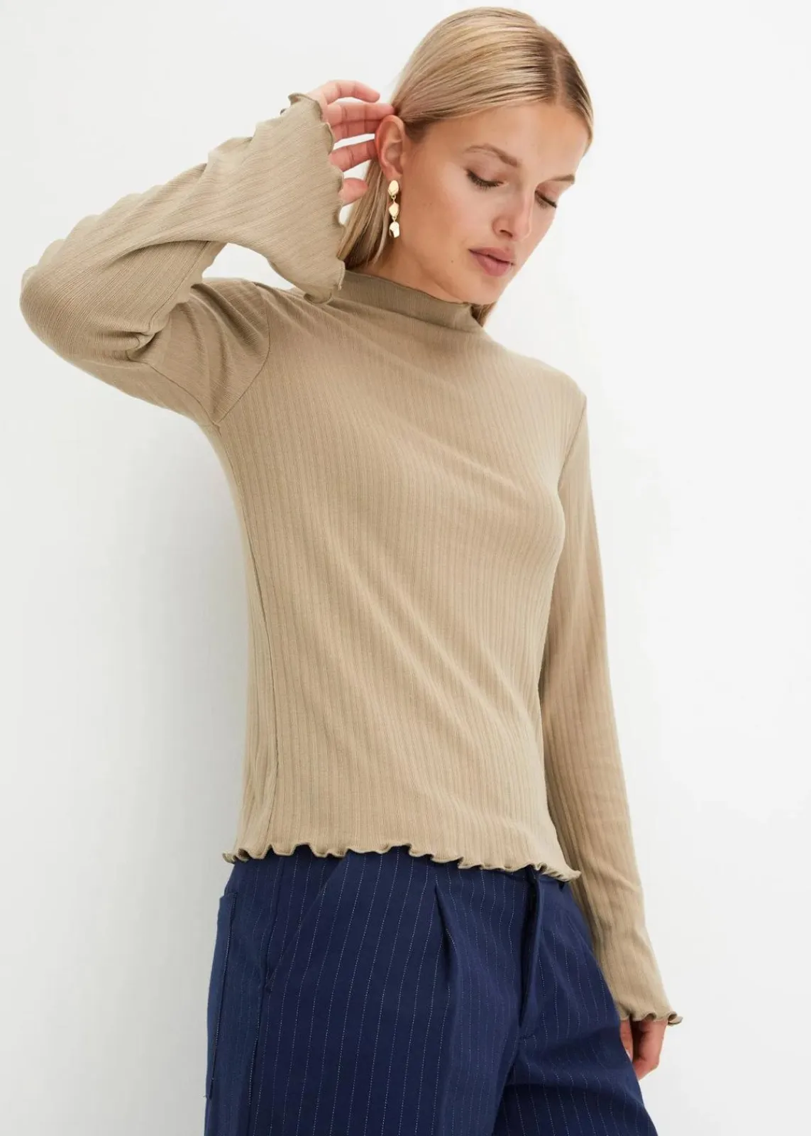bonprix Shirts & Tops^Geripptes Langarmshirt new khaki