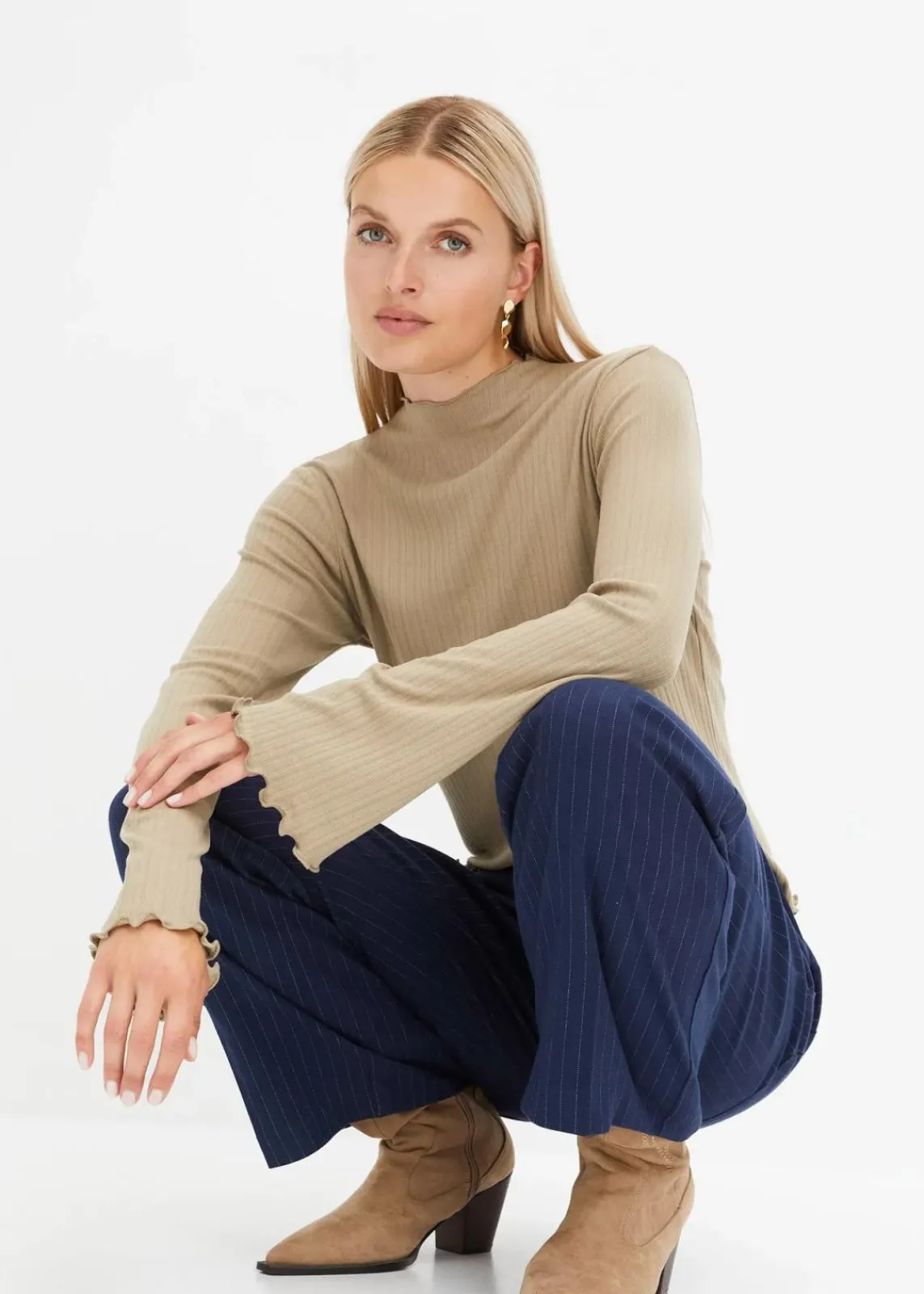 bonprix Shirts & Tops^Geripptes Langarmshirt new khaki