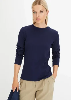 bonprix Shirts & Tops|Basics^Geripptes Langarmshirt aus reiner Baumwolle dunkelblau