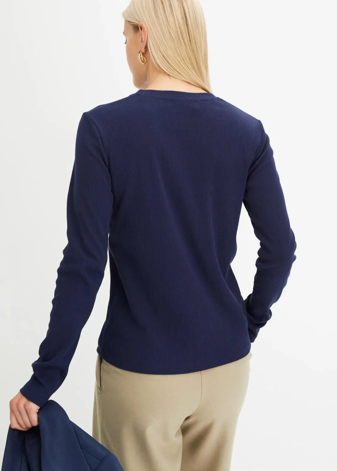 bonprix Shirts & Tops|Basics^Geripptes Langarmshirt aus reiner Baumwolle dunkelblau