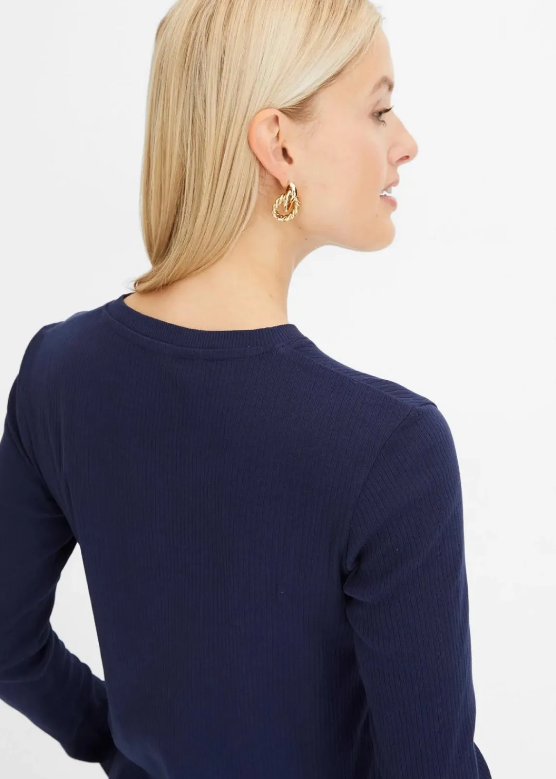 bonprix Shirts & Tops|Basics^Geripptes Langarmshirt aus reiner Baumwolle dunkelblau
