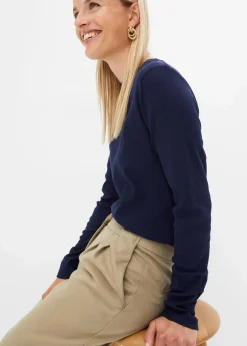 bonprix Shirts & Tops|Basics^Geripptes Langarmshirt aus reiner Baumwolle dunkelblau