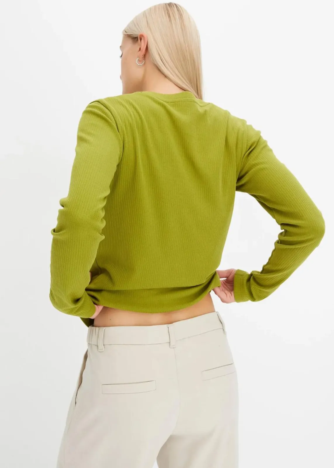 bonprix Shirts & Tops|Basics^Geripptes Langarmshirt aus reiner Baumwolle moos