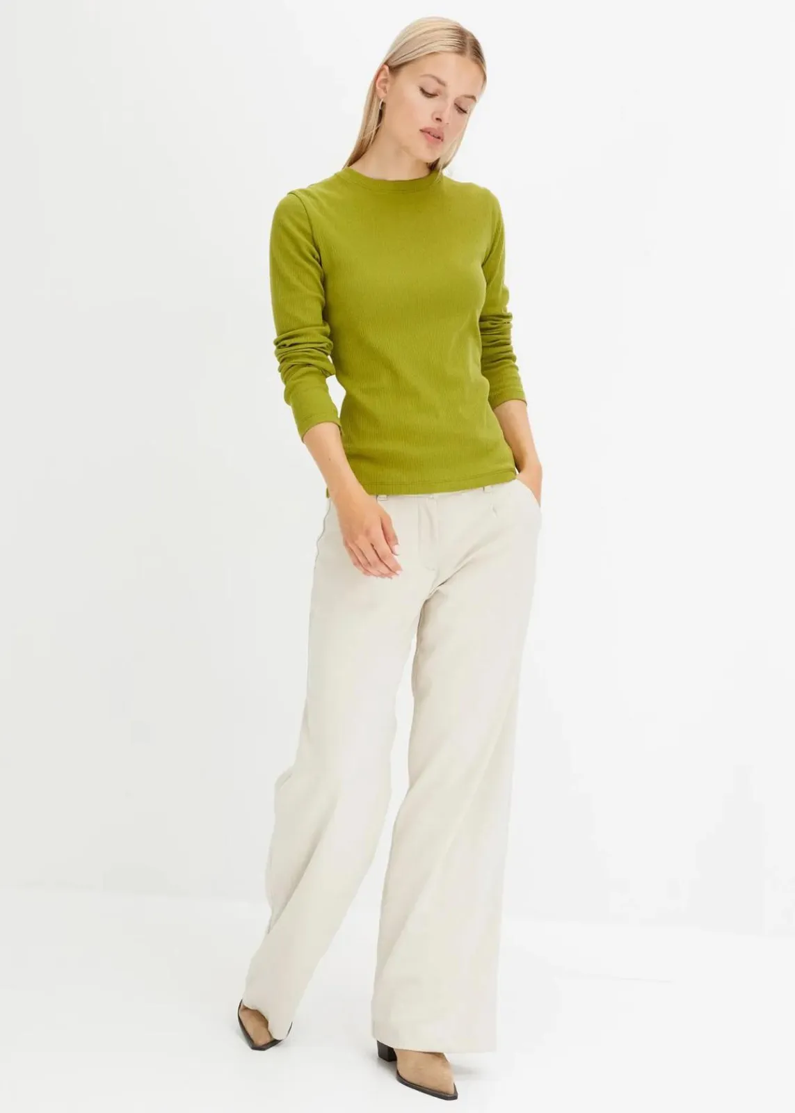 bonprix Shirts & Tops|Basics^Geripptes Langarmshirt aus reiner Baumwolle moos