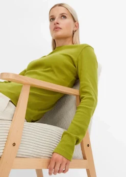 bonprix Shirts & Tops|Basics^Geripptes Langarmshirt aus reiner Baumwolle moos