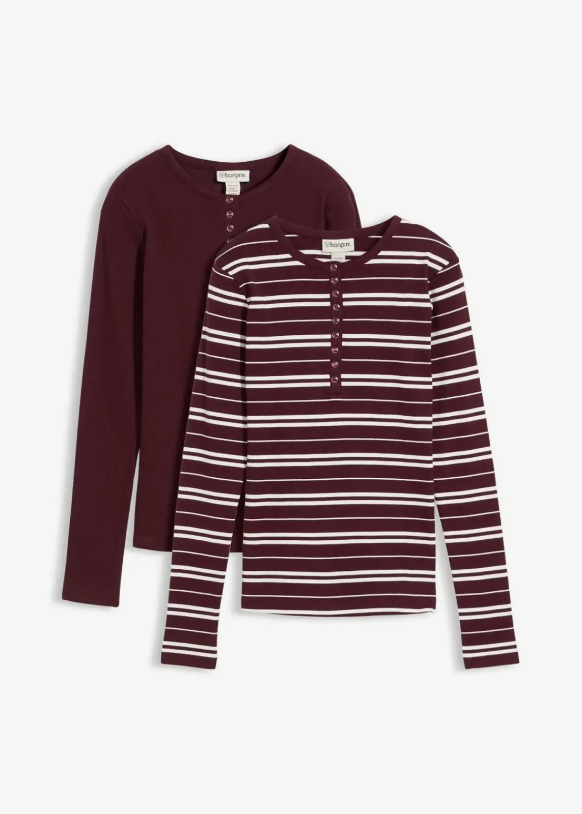 bonprix Shirts & Tops^Geripptes Langarmshirt aus Bio-Baumwollmix weinrot uni + weinrot/wollweiß gestreift