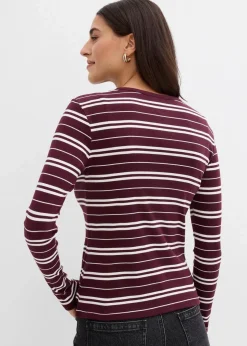 bonprix Shirts & Tops^Geripptes Langarmshirt aus Bio-Baumwollmix weinrot uni + weinrot/wollweiß gestreift