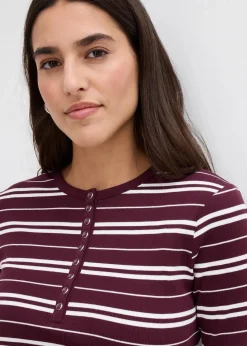 bonprix Shirts & Tops^Geripptes Langarmshirt aus Bio-Baumwollmix weinrot uni + weinrot/wollweiß gestreift