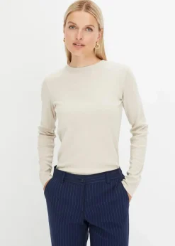 bonprix Shirts & Tops|Basics^Geripptes Langarmshirt aus reiner Baumwolle kitt