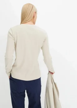 bonprix Shirts & Tops|Basics^Geripptes Langarmshirt aus reiner Baumwolle kitt