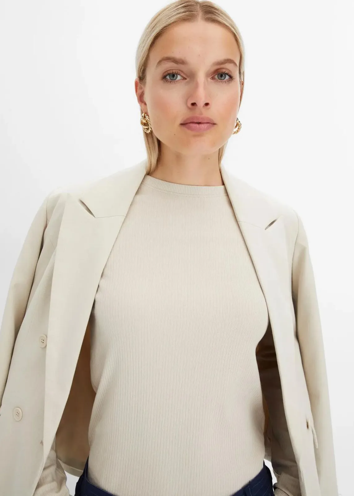 bonprix Shirts & Tops|Basics^Geripptes Langarmshirt aus reiner Baumwolle kitt