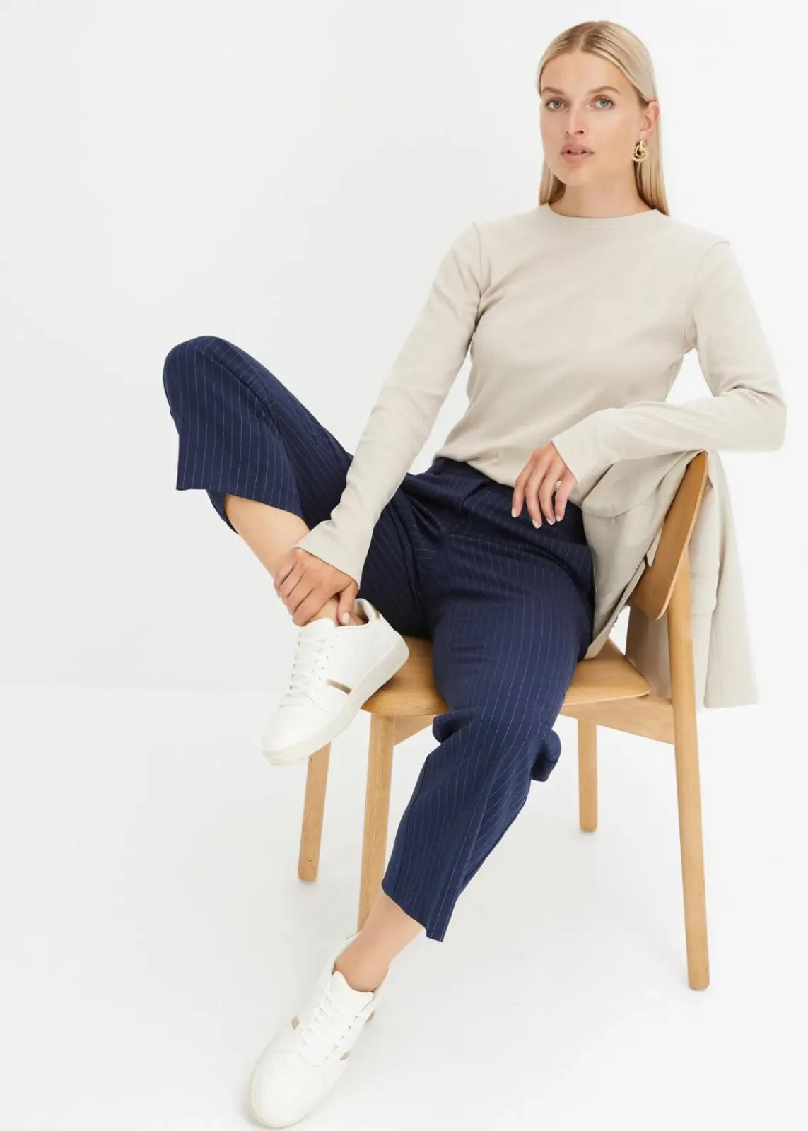 bonprix Shirts & Tops|Basics^Geripptes Langarmshirt aus reiner Baumwolle kitt