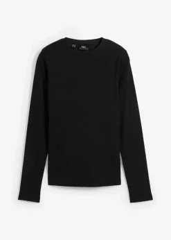 bonprix Bekleidung·Röcke|Basics^Geripptes Langarmshirt aus reiner Baumwolle schwarz