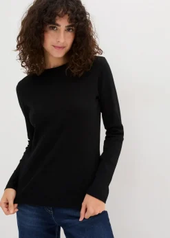 bonprix Bekleidung·Röcke|Basics^Geripptes Langarmshirt aus reiner Baumwolle schwarz