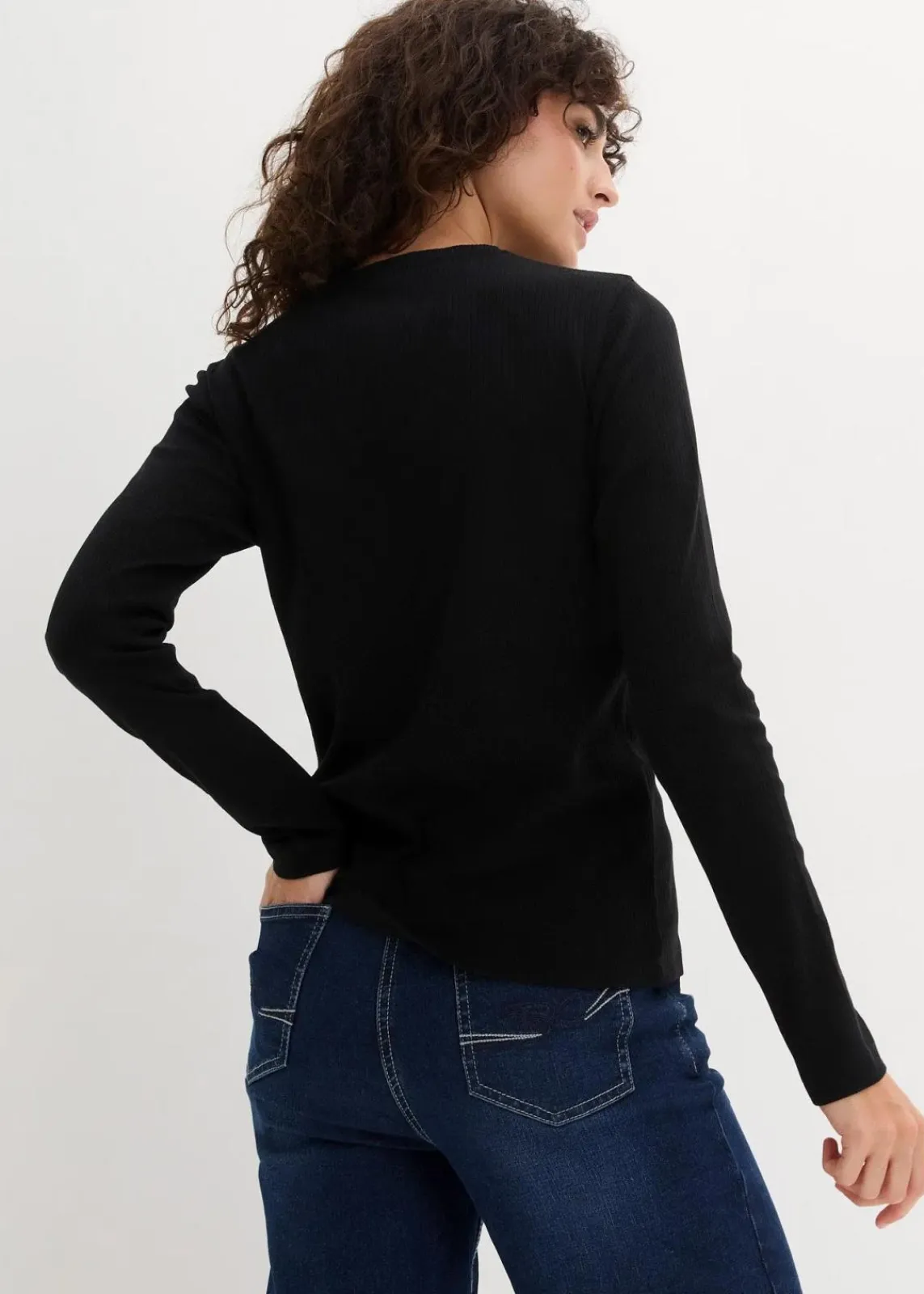 bonprix Bekleidung·Röcke|Basics^Geripptes Langarmshirt aus reiner Baumwolle schwarz