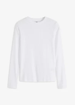 bonprix Shirts & Tops|Basics^Geripptes Langarmshirt aus reiner Baumwolle weiß