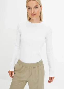 bonprix Shirts & Tops|Basics^Geripptes Langarmshirt aus reiner Baumwolle weiß