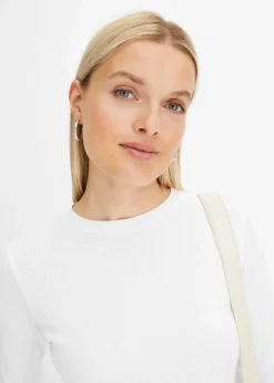 bonprix Shirts & Tops|Basics^Geripptes Langarmshirt aus reiner Baumwolle weiß