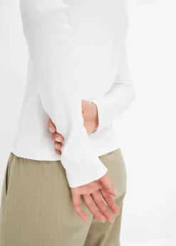 bonprix Shirts & Tops|Basics^Geripptes Langarmshirt aus reiner Baumwolle weiß