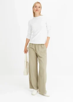bonprix Shirts & Tops|Basics^Geripptes Langarmshirt aus reiner Baumwolle weiß