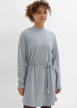 bonprix Bekleidung·Pullover & Strickjacken|Kleider^Geripptes Minikleid grau/weiß